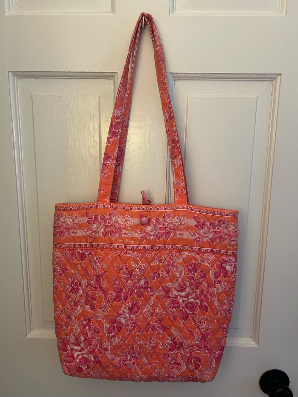Vera Bradley Quilted Floral Tote in Orange and Pink